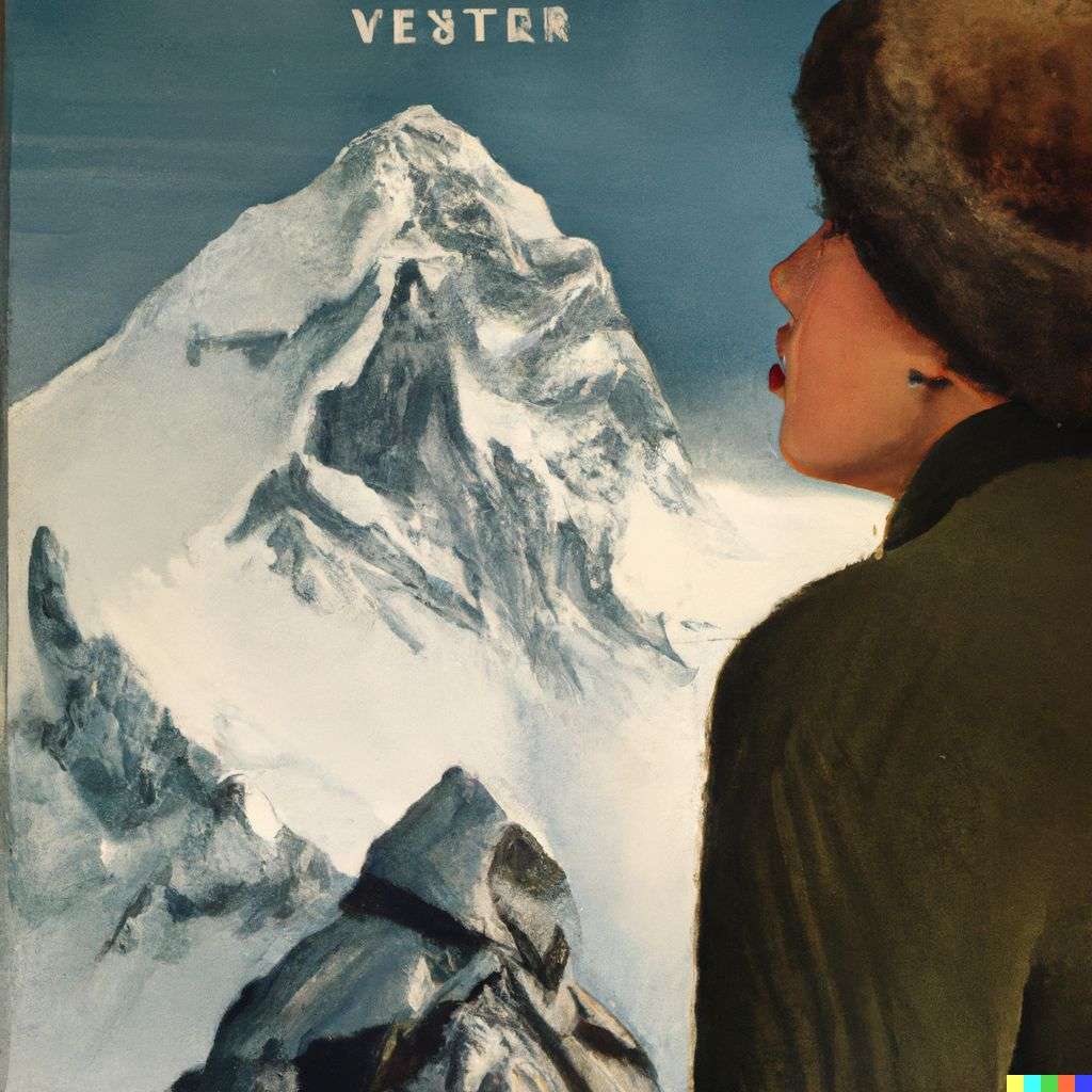 someone gazing at Mount Everest, front cover of Vogue, 1960